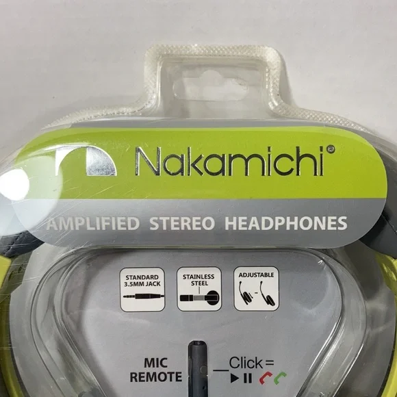 Nakamichi Amplified Stereo Headphones Wired Mic Remote Green Adjustable NWT - Picture 2 of 16